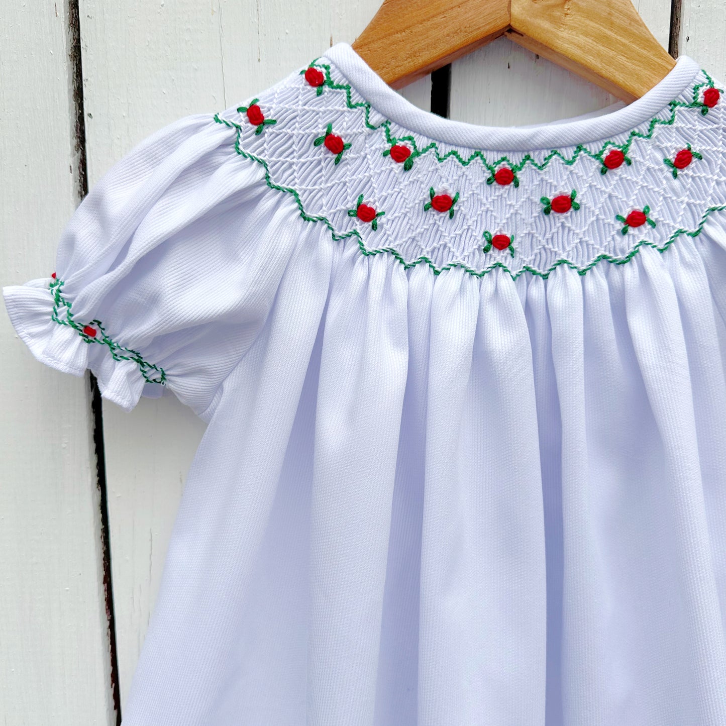 Girls White Smocked Christmas Bishop