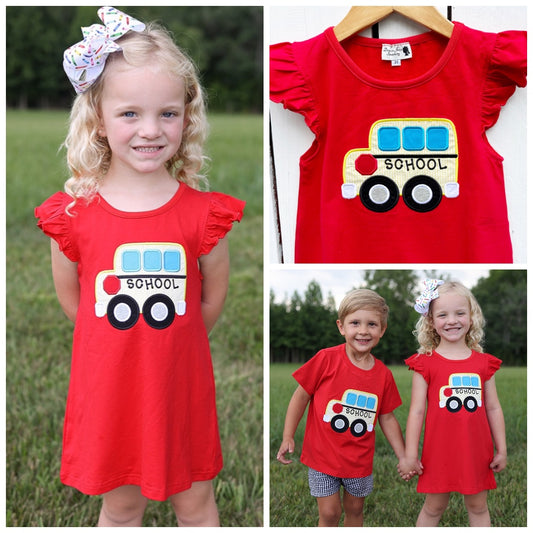 Girls Back To School Dress Knit School Bus Dress