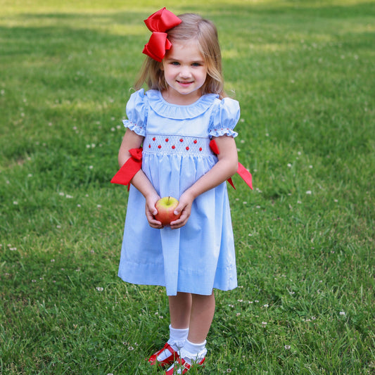 Girls Smocked Apple Dress Back to School