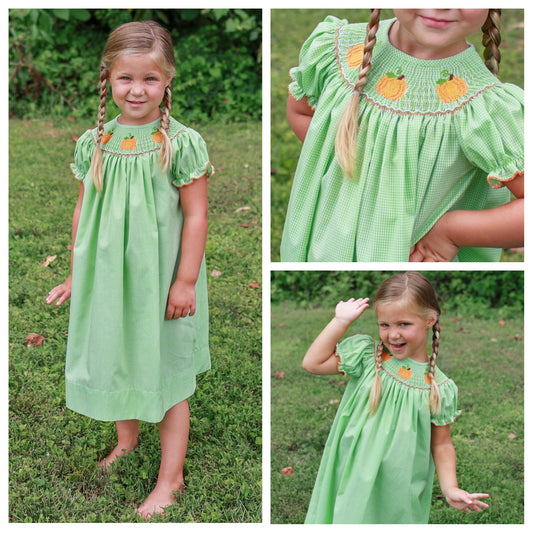 Girls Smocked Pumpkin Dress