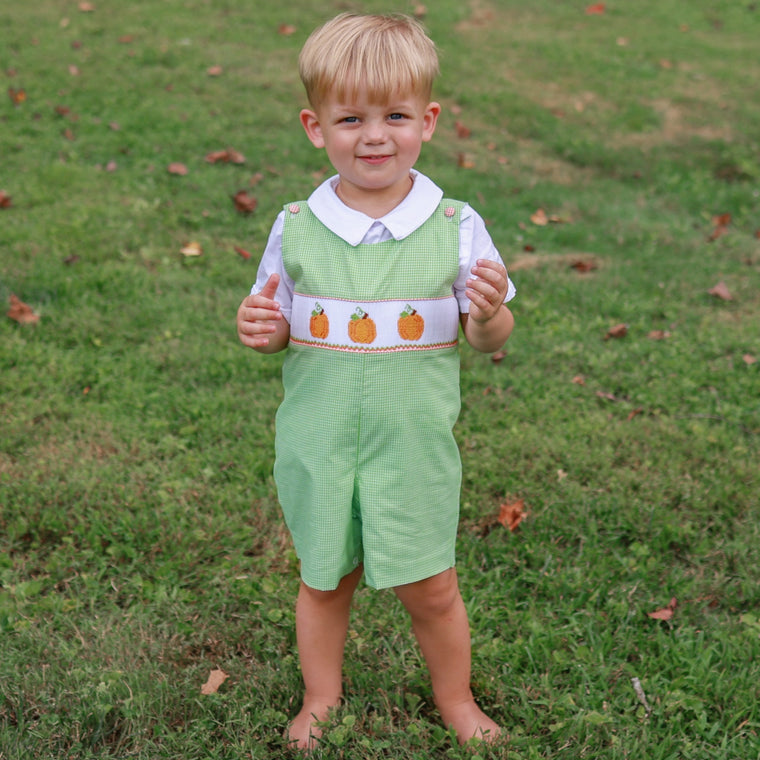 Boys Smocked Pumpkin Shortall