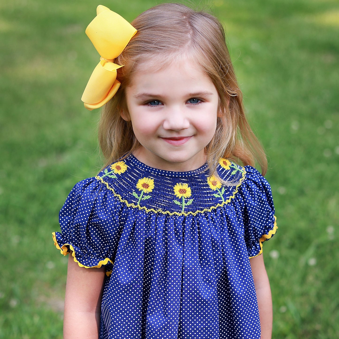 Girls Hand Smocked Sunflower Dress Bishop