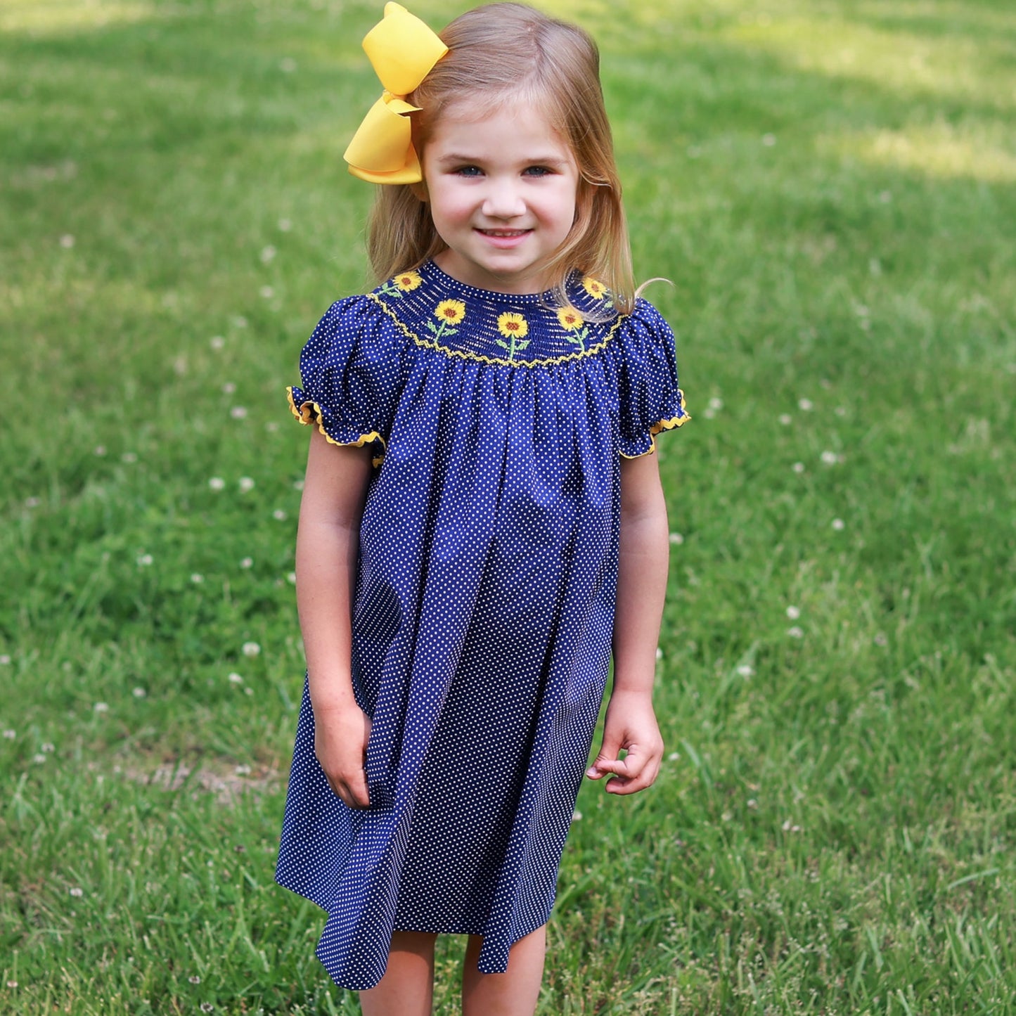 Smocked Sunflower Bishop Dress