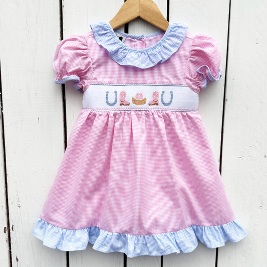 Smocked Cowboy Boots Country Girl Dress