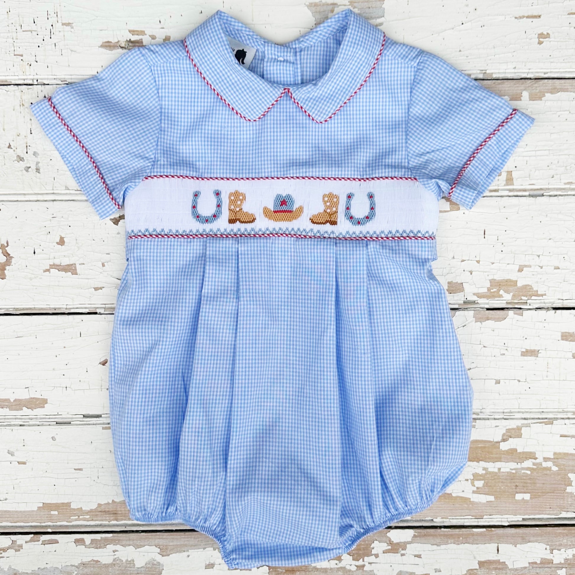 Baby Boy Smocked Cowboy Bubble Romper Jon-Jon Outfit