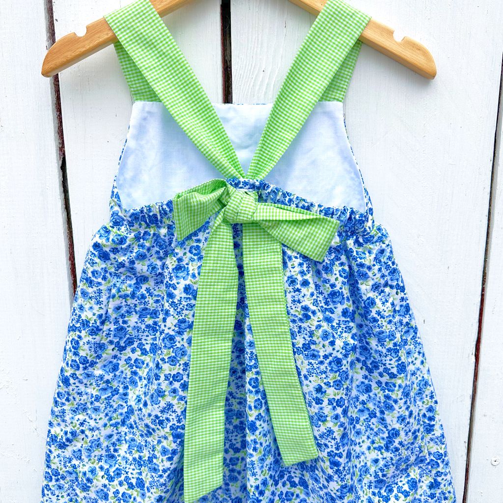 Girls Blue Floral Tie Back Dress