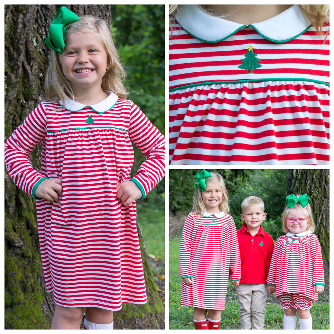Red Striped Embroidered Christmas Tree Dress