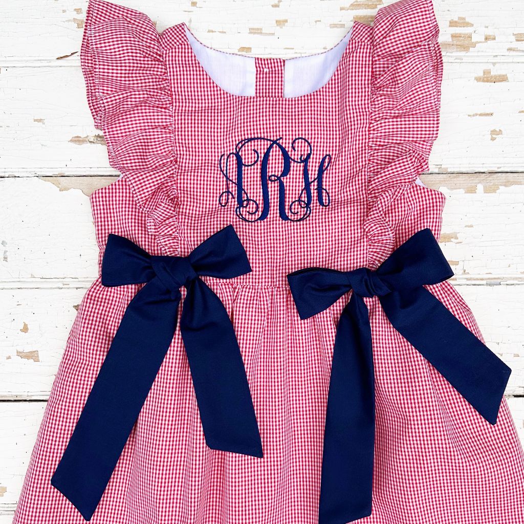 Girls Red White Blue Monogrammed Dress