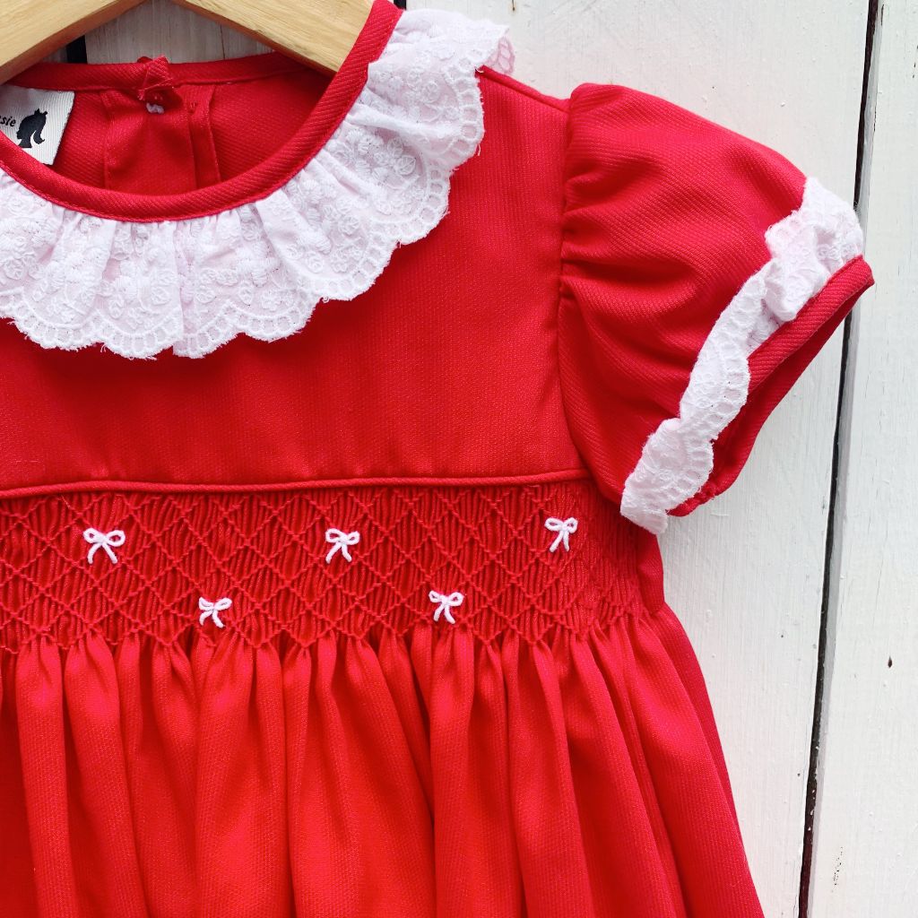 Regal Red Smocked Bow Dress