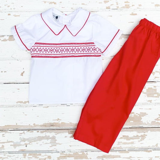 Regal Red Smocked Pant Set