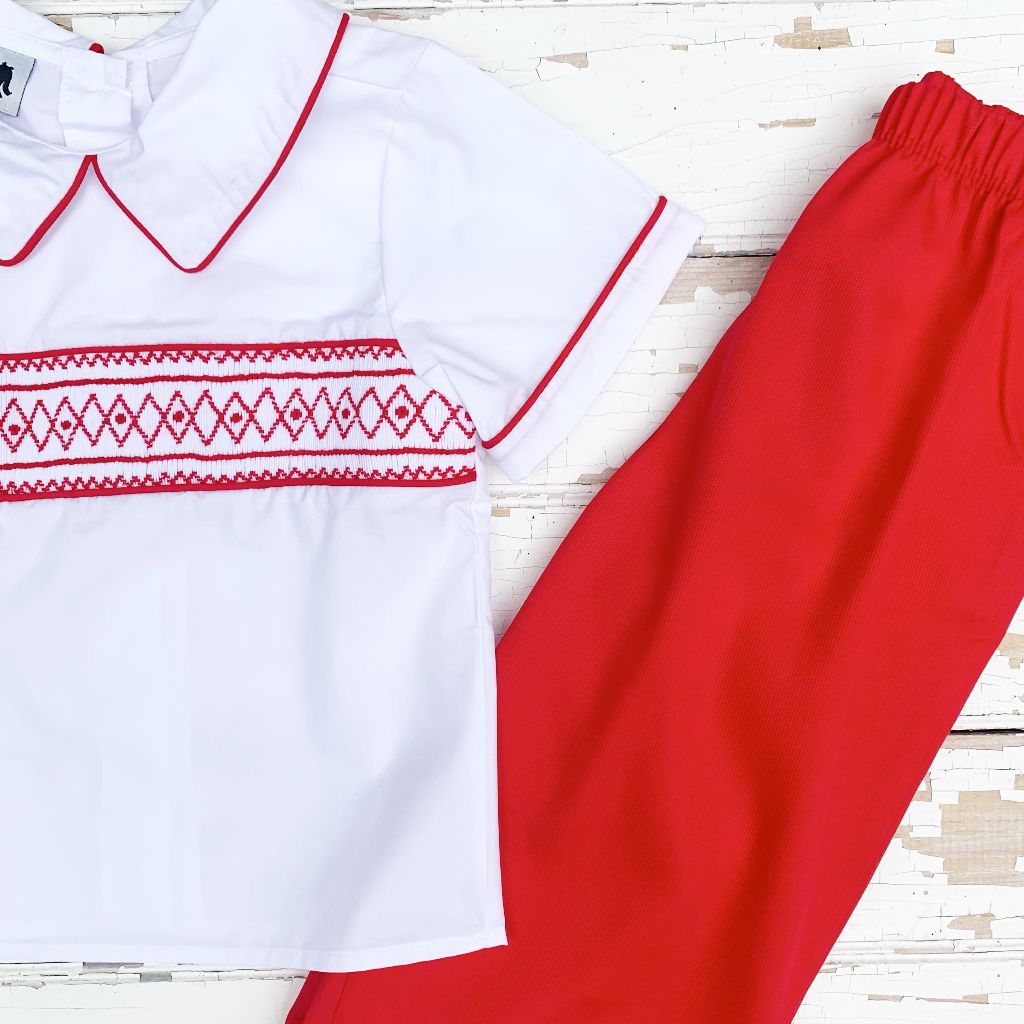 Regal Red Smocked Pant Set