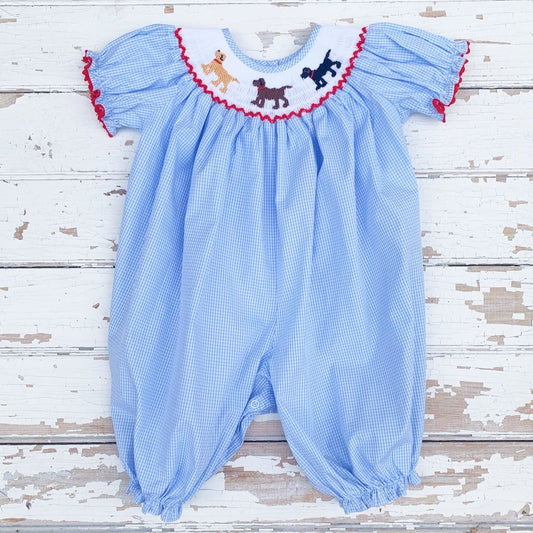 Girls Smocked Lab Puppy Dog Bubble