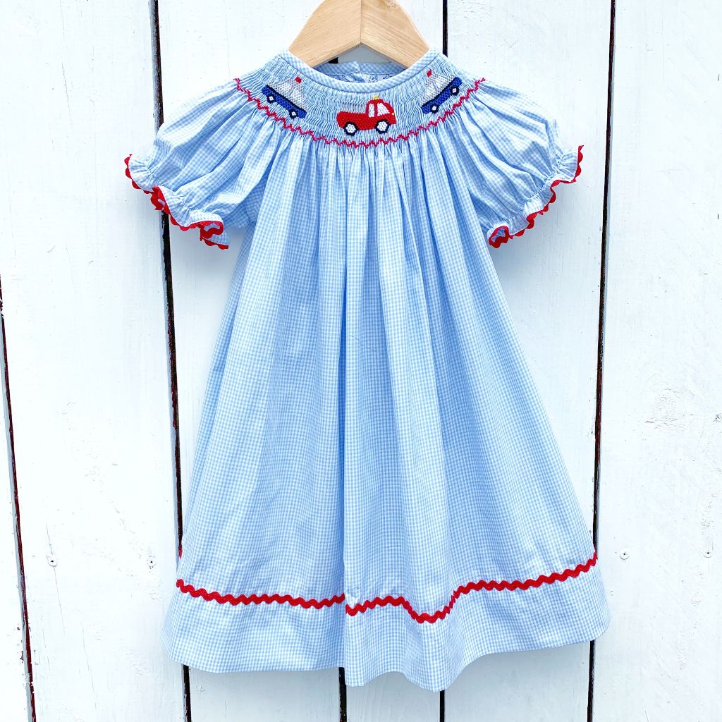 Smocked Police Car Bishop Dress