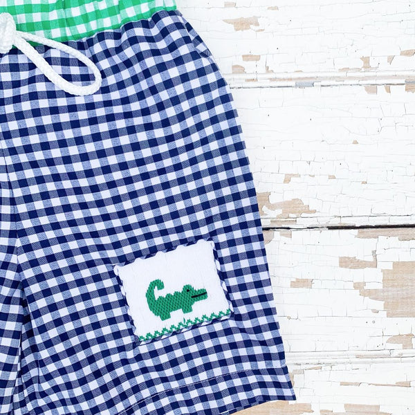 Smocked Alligator Swim Trunks - Dressie Jessie Smocking