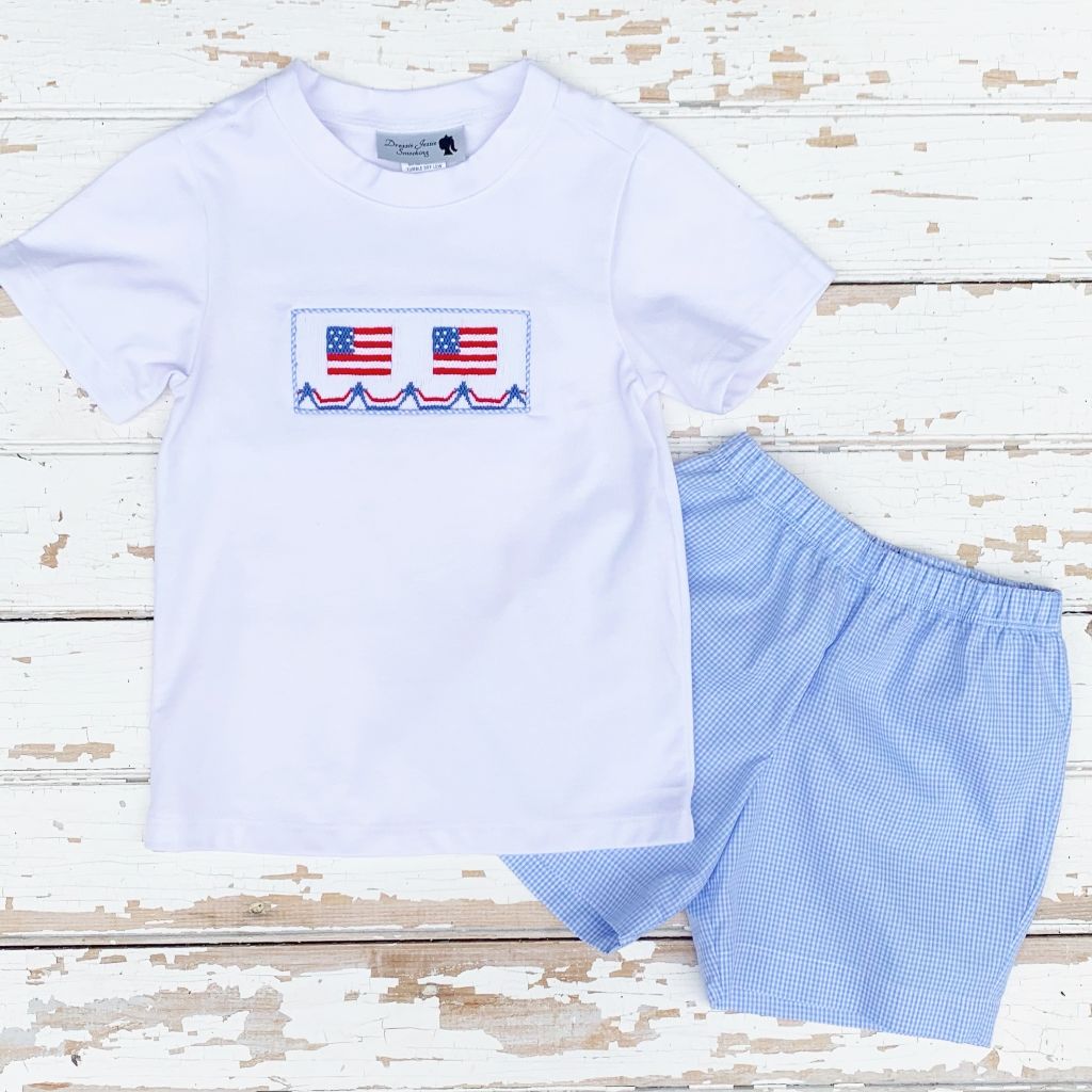 Boys Smocked Flag Shirt and Shorts Set