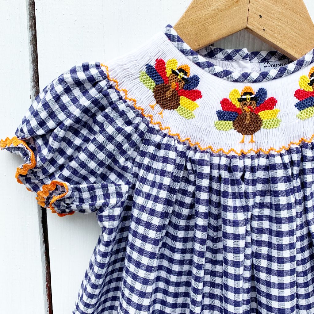 Girls Smocked Turkey Bubble Romper