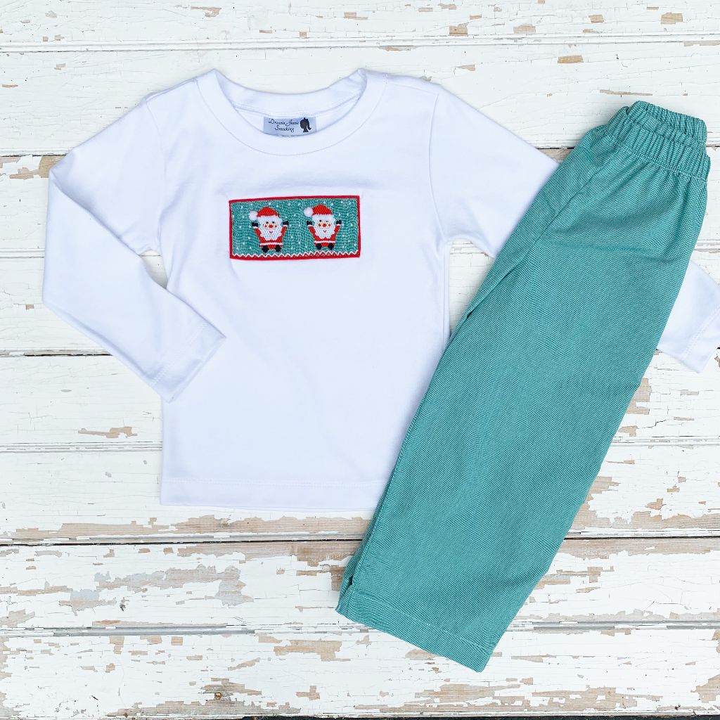 Boys Smocked Santa Christmas Shirt and Pants Set