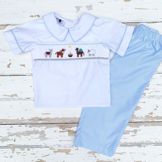 Boys Smocked Nativity Shirt and Pants Set