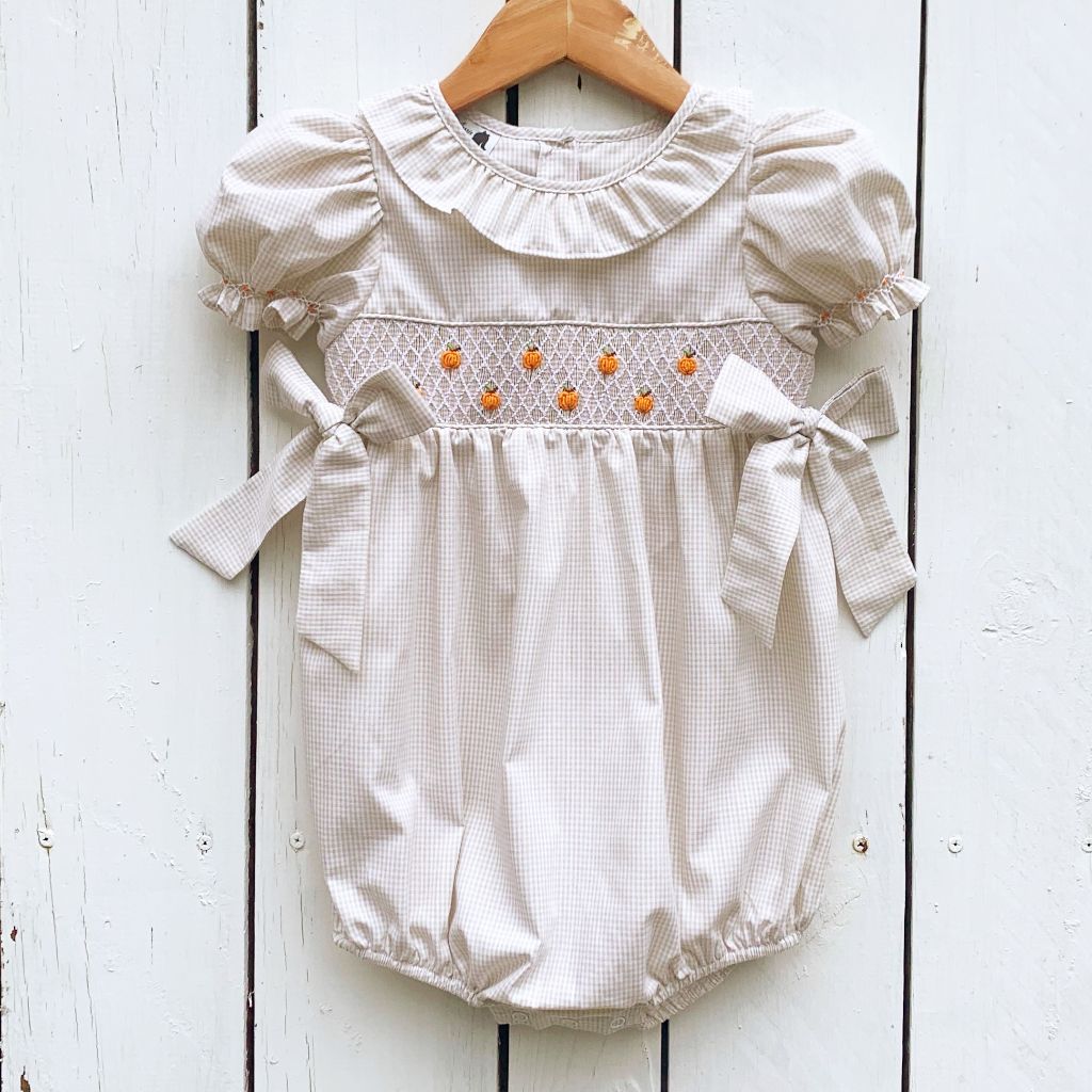 Girls Smocked Pumpkin Bubble