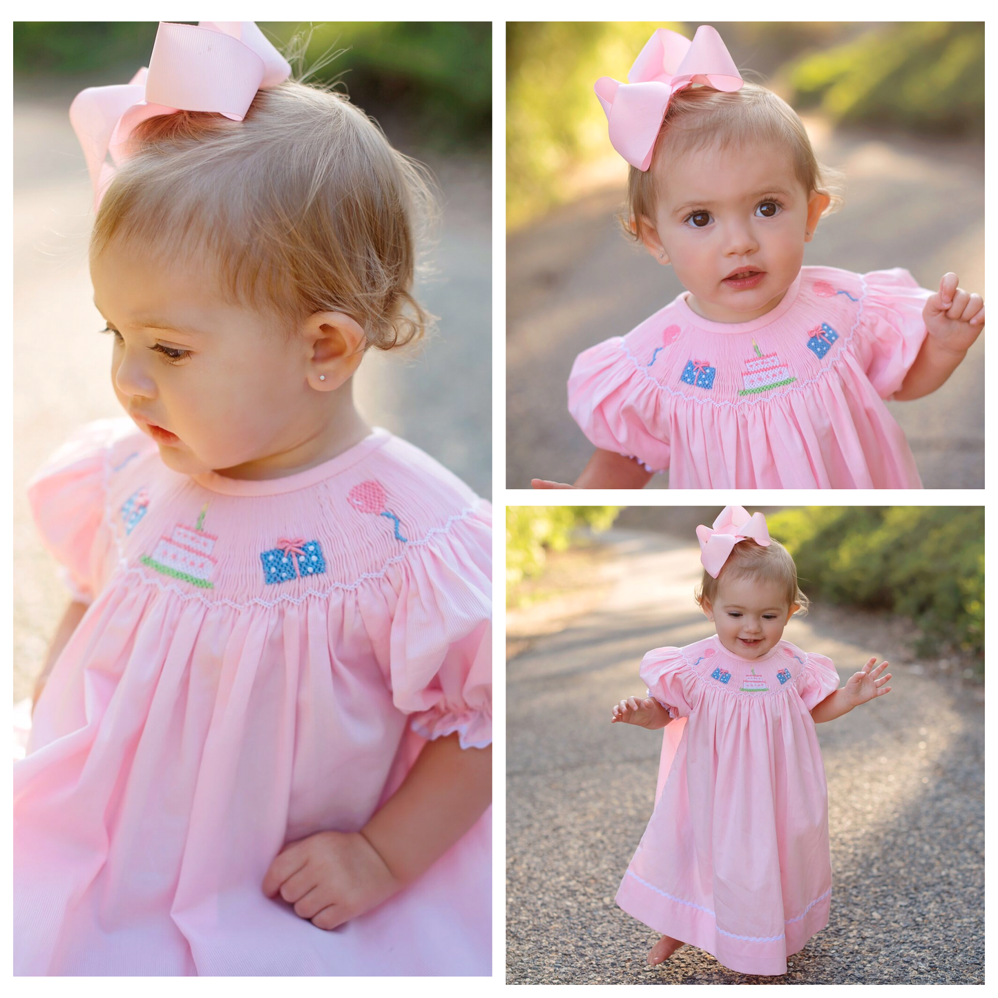 Smocked Pink Birthday Bishop Dress