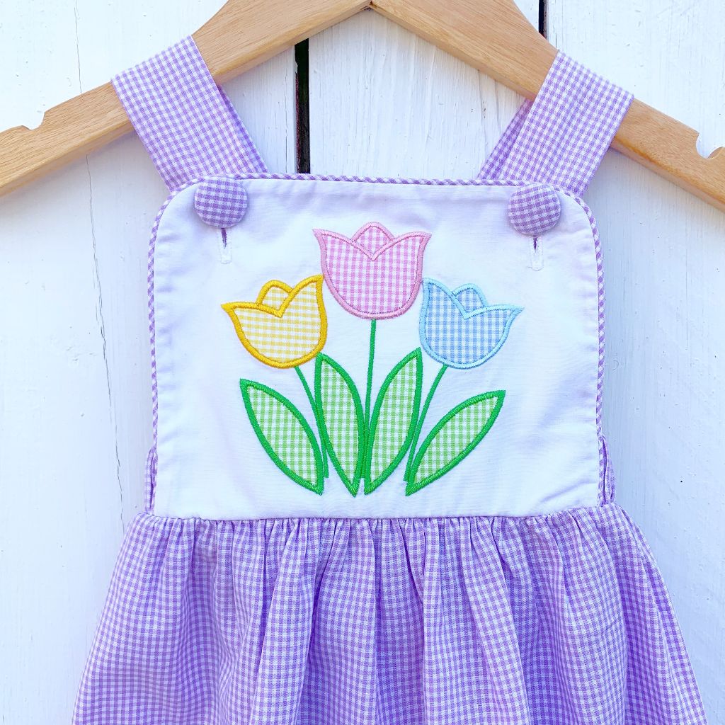 Baby Toddler Girl Vintage Gingham Tulip Sun Bubble