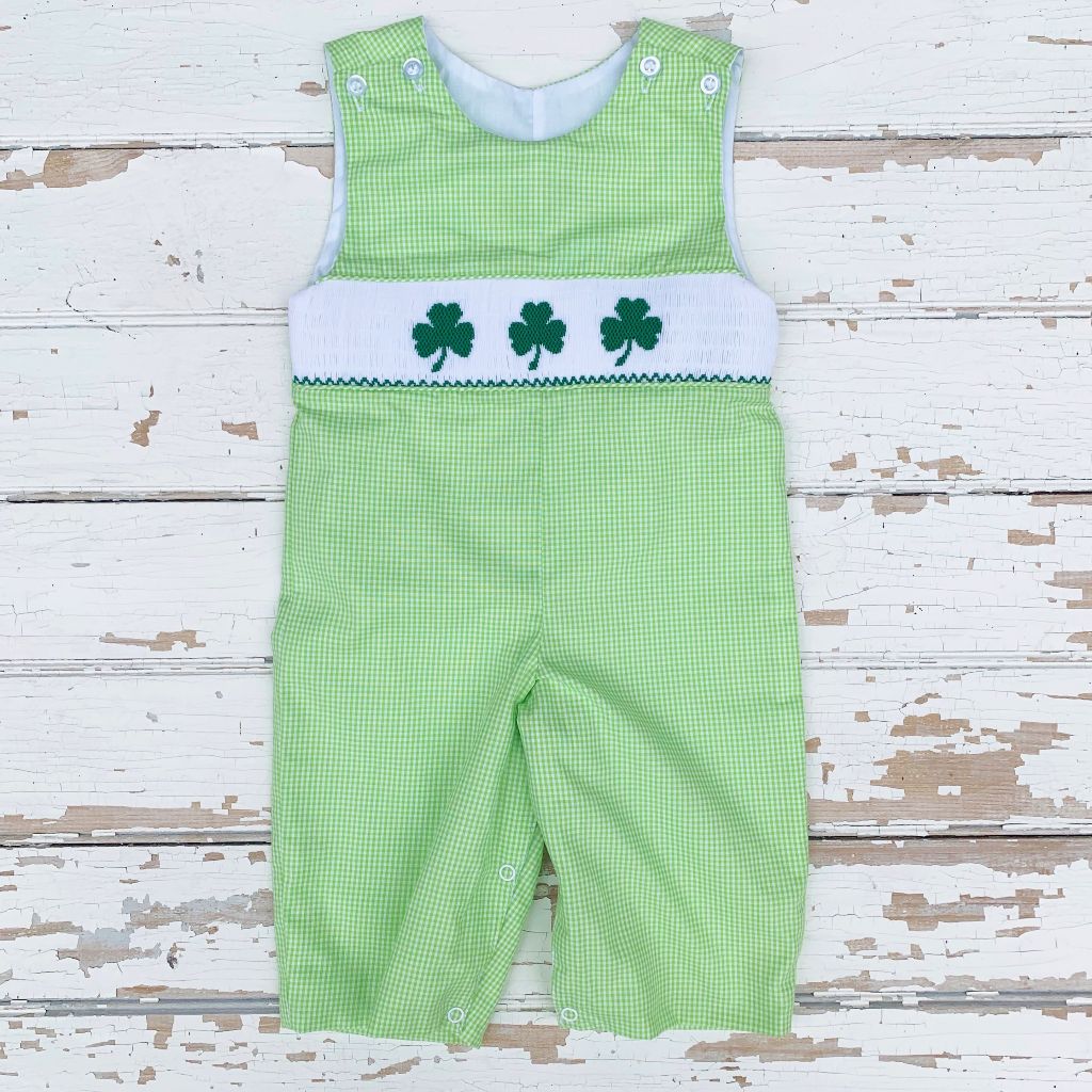 Infant Baby Toddler Boys Smocked Jon Jon Shamrocks Longall