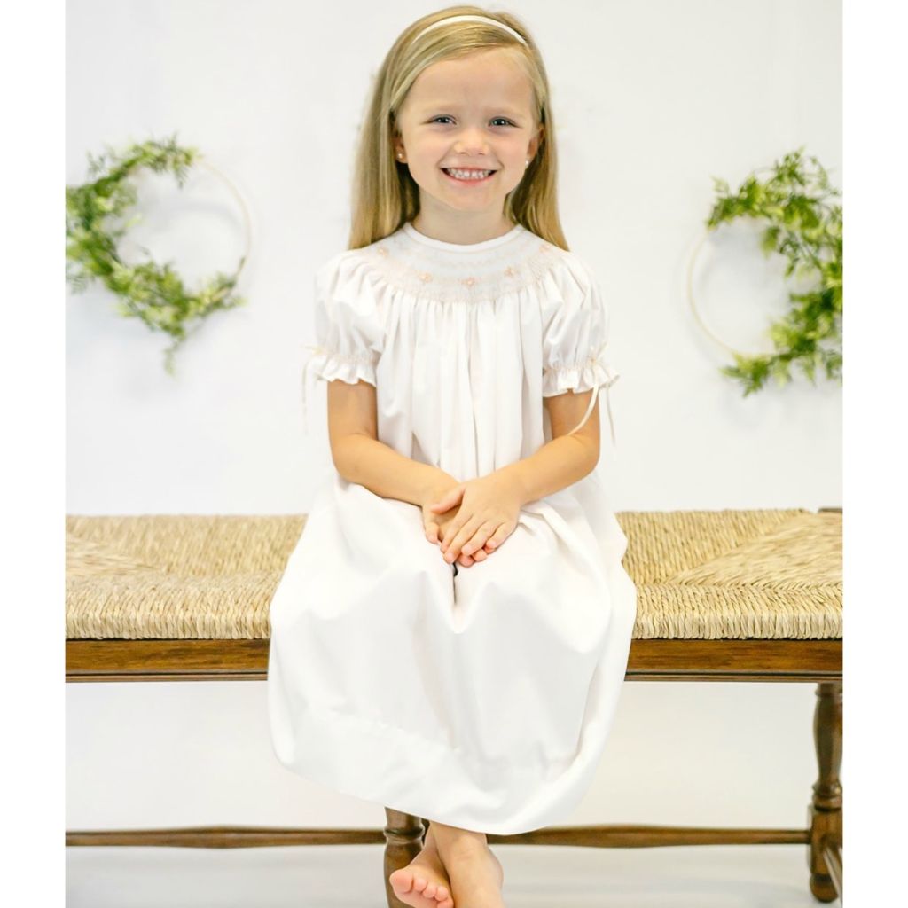 Girls Heirloom Smocked Dress Ivory White Cream Bishop