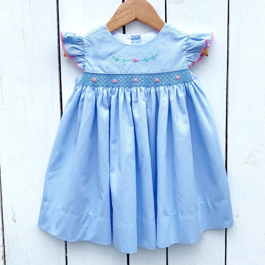 Girls Blue Smocked Dress