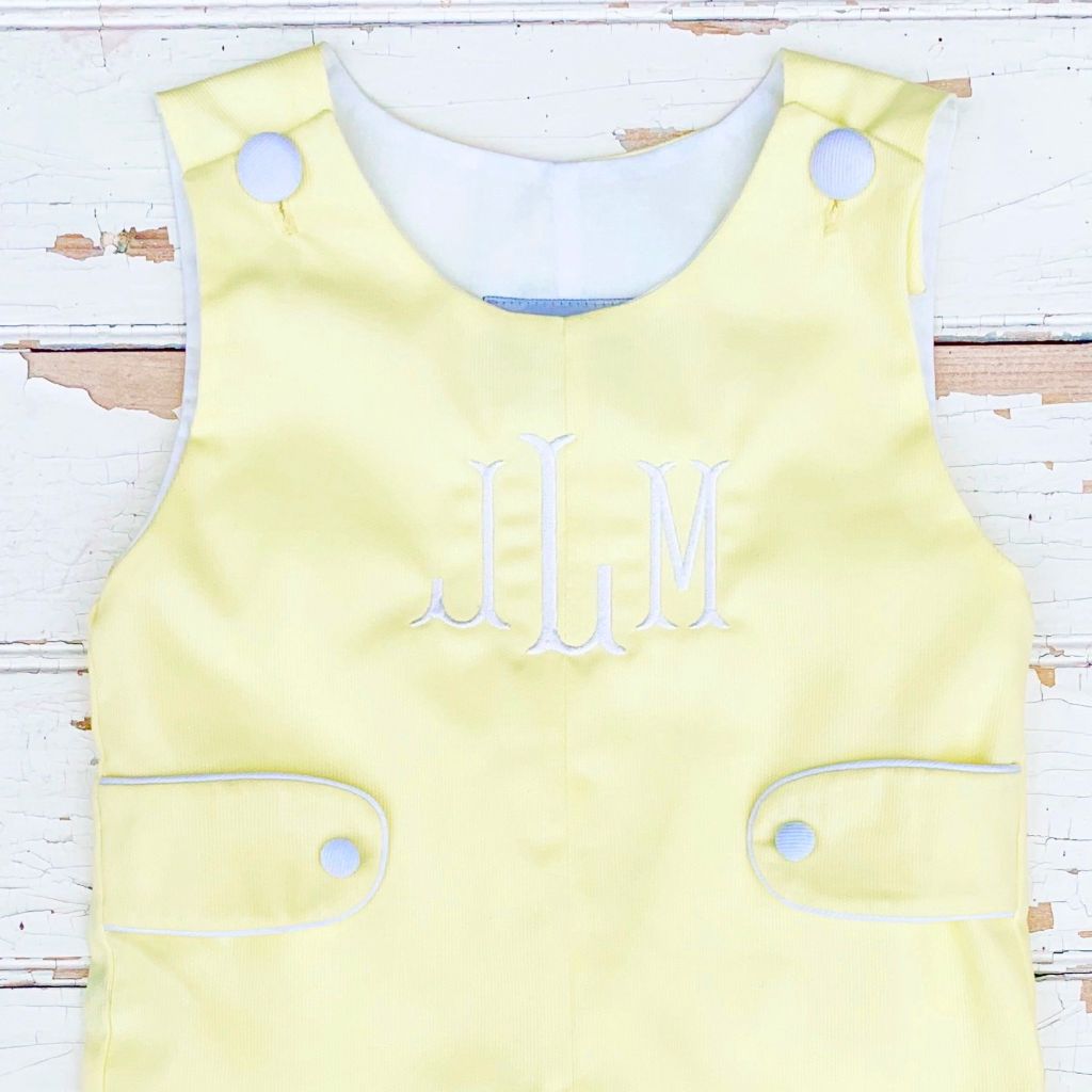 Boys Yellow Shortall Jon Jon Yellow and White Monogram