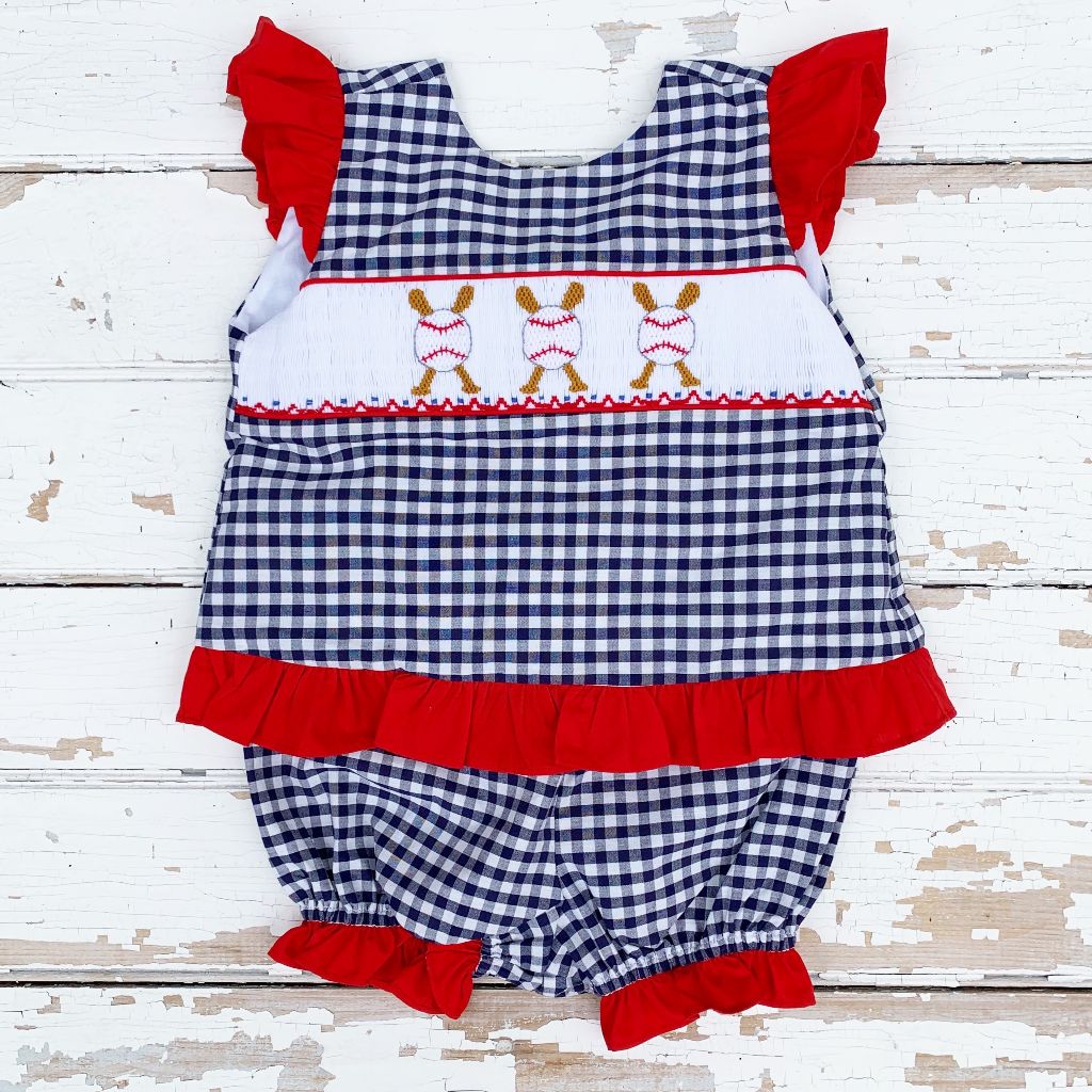 Girls Smocked Baseball Bloomer Set