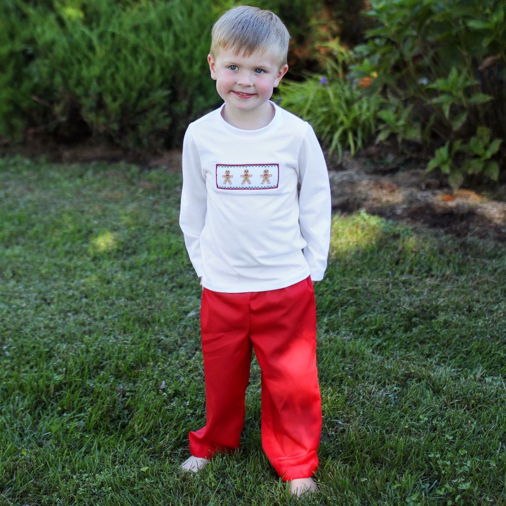 Boys Smocked Gingebread Shirt with Red Pants