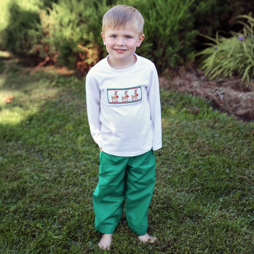 Boys Smocked Reindeer Shirt and Pants Set