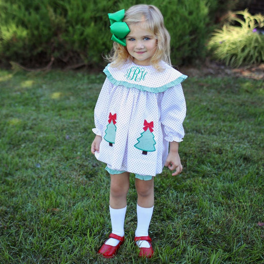 Girls Christmas Tree Bloomer Set