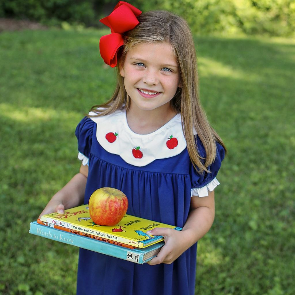 Girls Embroidered Apple School Dress