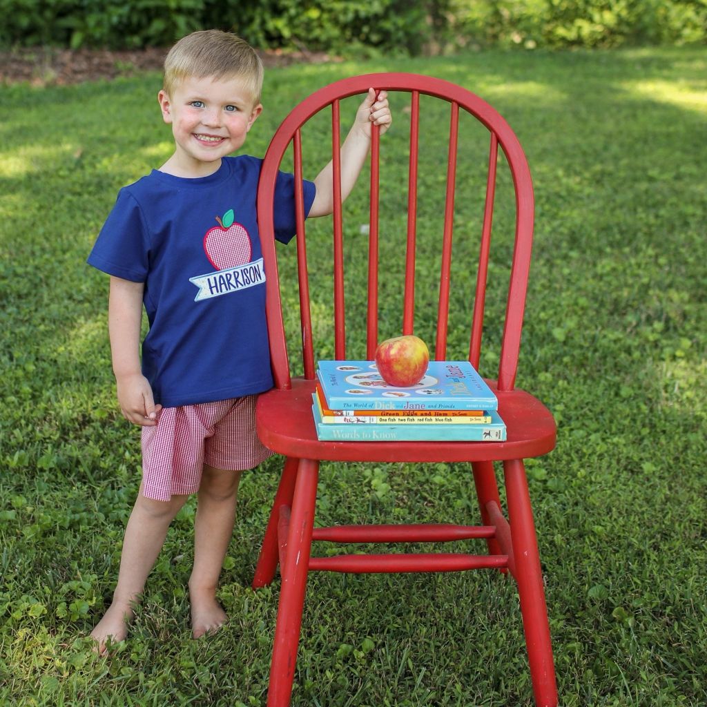 Boys Back To School Apple Outfit Shirt Shorts Set