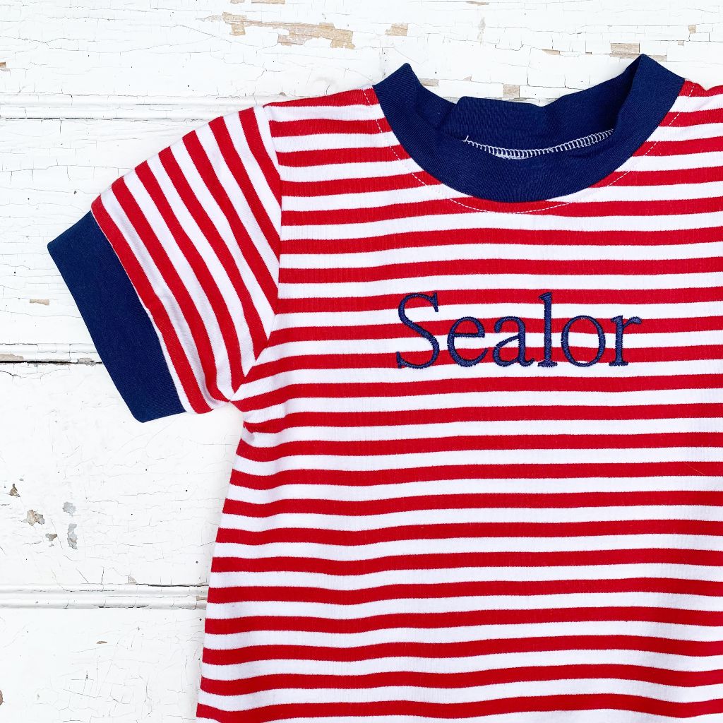 Boys Red Stripe Knit Romper