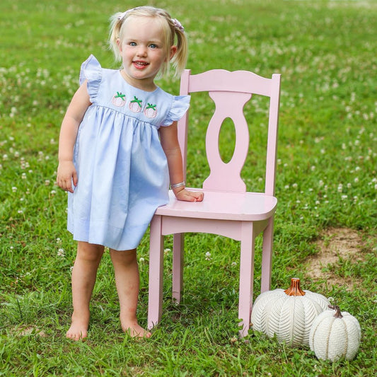 Girls Pink Gingham Pumpkin Applique Dress