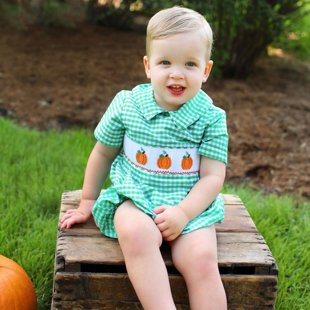 Boys Smocked Pumpkin Bubble